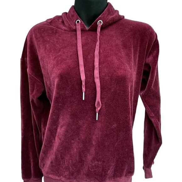 J. Crew Velour Burgundy Pullover Hoodie Sweatshirt Women’s XS Athletic Blokette - Picture 1 of 9